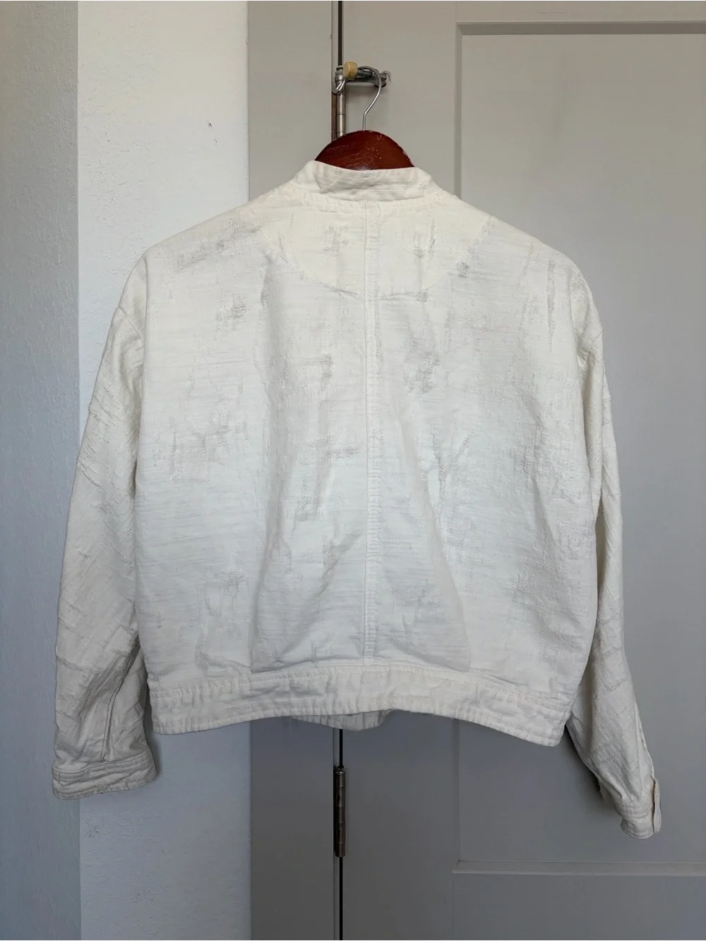 FREE PEOPLE TATTERED DISTRESSED DENIM TENNIS JACKET WHITE WOMENS MEDIUM - Picture 2 of 8